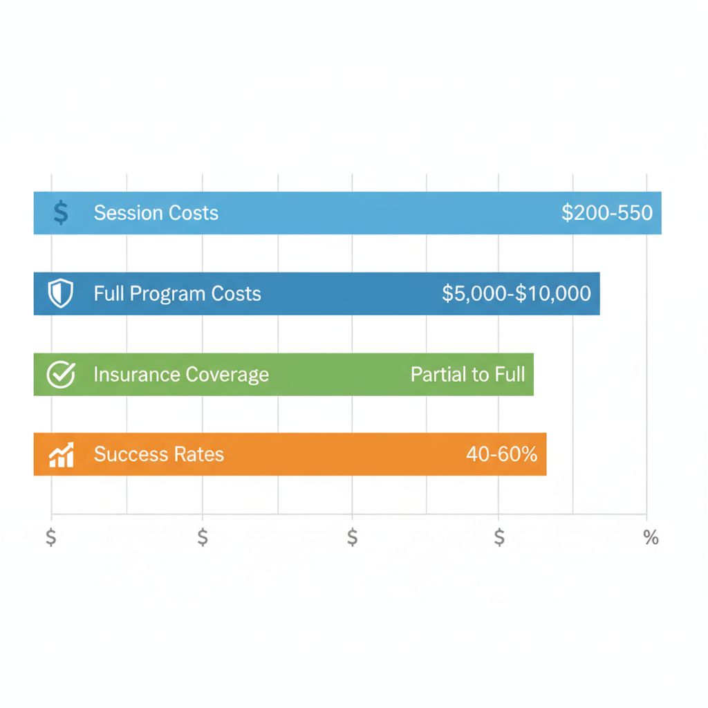Horizontal bar chart illustrating session costs, program costs, insurance coverage, and success rates for outpatient rehab in Houston