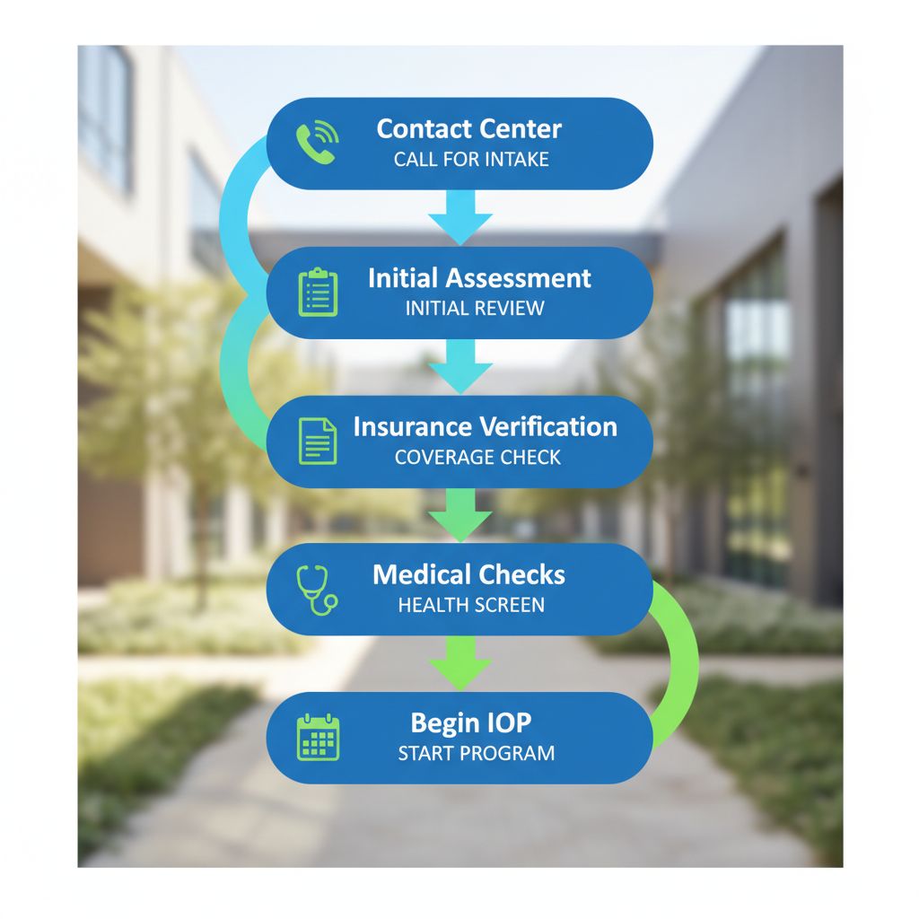 Vertical process flow diagram illustrating five key stages to begin outpatient detox treatment in Houston, Texas